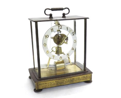 Kundo electric mantel clock, within a four glass bevelled metal case, 9.75" high