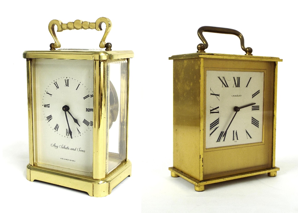 Jaeger LeCoultre striking carriage clock, the silvered dial within a