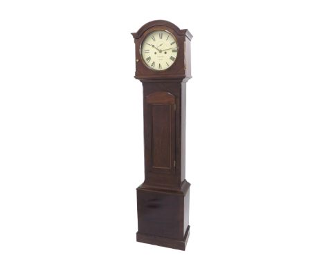 Irish mahogany eight day longcase clock, the 12" cream painted dial signed Gaskin, Dublin, with subsidiary seconds dial, with