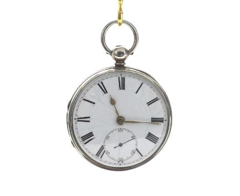 F. Dent, London silver fusee lever pocket watch, London 1859, signed movement no. 25561, with plain balance cock, three arm b