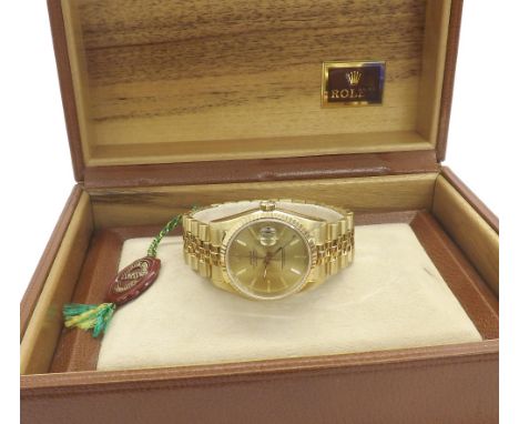 Good Rolex Oyster Perpetual Datejust 18ct gentleman's bracelet watch, ref. 16238, serial no. R846xxx, circa 1987, champagne d