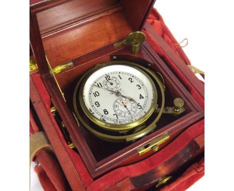 Russian two day marine chronometer, the 3.5" white dial with subsidiary state of wind and seconds dials, no. 16789, within a 