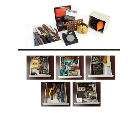 Selection of miscellaneous horological items to include miscellaneous tools, lathe spares, tap and die spares etc