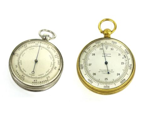 Compensated pocket barometer inscribed Callaghan & Company, 23A New Bond Street, London, within a gilt metal case; also anoth