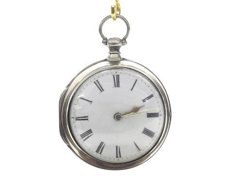 Silver pair cased verge pocket watch, London 1810, signed Peter Johnston, Mitcham, no. 130, with fine engraved cameo pierced 