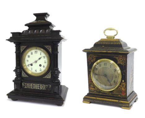 French black lacquer and chinoiserie decorated bracket timepiece, the movement with platform escapement, the 3.25" silvered d