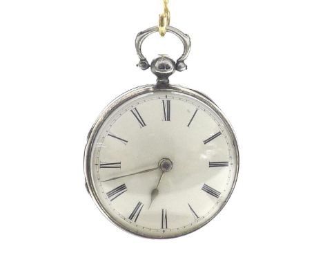 Silver fusee verge pocket watch, London 1840, signed J. Pizzi, London, no. 23405, plain balance bridge with flat three arm st