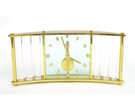 Jaeger LeCoultre contemporary polished brass and lucite acrylic mantel timepiece, the jewelled movement within a 4" square tr