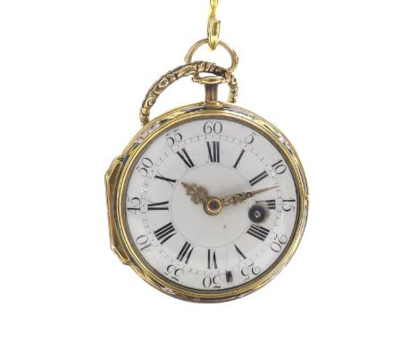 Fine 18th century French gold and enamel pocket watch, the fusee lever movement (converted from verge) signed J. Baillon á Pa