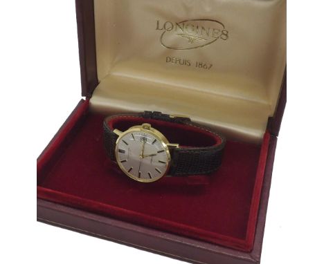 Longines automatic 18ct gentleman's wristwatch, ref. 4032 1, movement serial no. 51057733, circular silvered dial with baton 