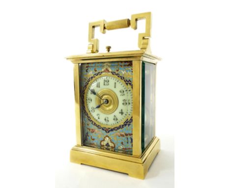 French repeater carriage clock striking on a gong, the movement back plate bearing the logo for Richard & Co., the 2.25" chap