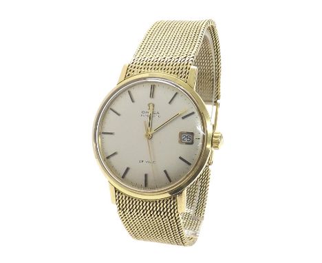 (11) Omega De Ville automatic 9ct gentleman's bracelet watch, circa 1970, silvered dial with baton markers, sweep centre seco
