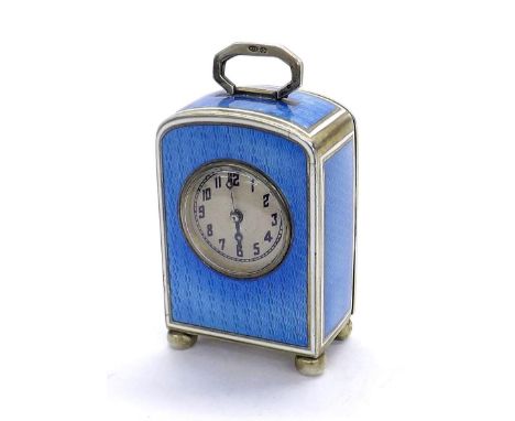 Vertex Watch Co. miniature blue enamel and silver-gilt carriage clock timepiece, import hallmarks for London 1924, the silver