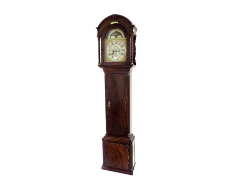 Good mahogany eight day longcase clock, the 12" brass arched dial signed Thomas Willshire, Bristol to the silvered chapter ri