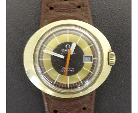 Omega Geneve Dynamic automatic gold plated lady's wristwatch, the gilt and brown dial with orange sweep centre seconds, baton