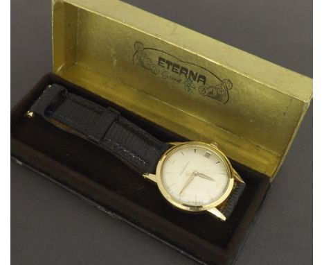 Eterna-Matic gold plated and stainless steel gentleman's wristwatch, silvered dial with Arabic quarter numerals, baton marker