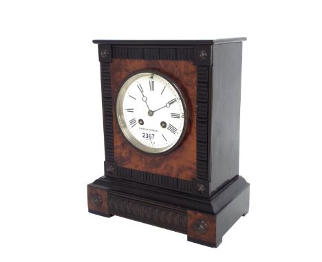 French yew and ebonised two train mantel clock, the 4" white dial with Roman numerals, the movement stamped A&N 19820 strikin