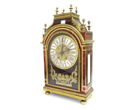 French tortoiseshell and ormolu mounted two train bracket clock, the Vincenti movement striking on a bell in the arch, the 8"