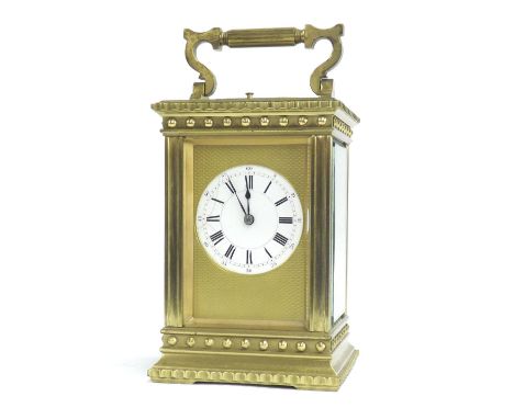 Good French repeater carriage clock bearing the Henri Jacot maker's trademark logo, the movement striking on a gong, the 2.25
