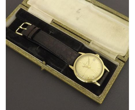Eterna-Matic 14ct gentleman's wristwatch, gilded dial with baton markers, sweep centre seconds, dauphine hands and date apert