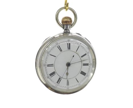 Silver lever centre second chronograph pocket watch, Chester 1896, three-quarter plate frosted movement, no. 127359, the dial