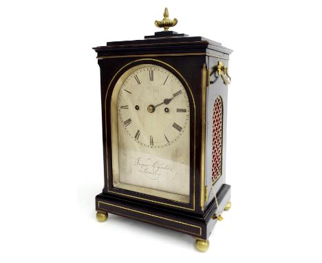 Good English ebonised double fusee bracket clock, the pull repeat movement striking on a bell signed James Reynolds, London t