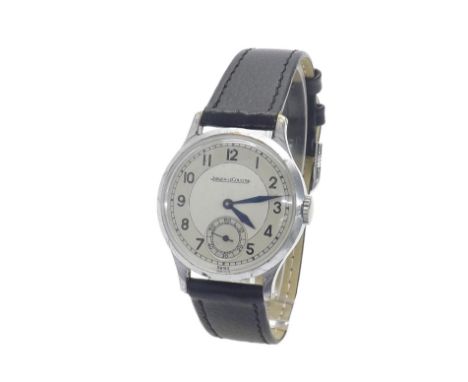 Jaeger LeCoultre 1940s stainless steel gentleman's wristwatch, movement serial no. 381056, circular silvered dial with Arabic