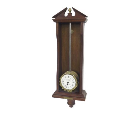 Contemporary mahogany gravity rack clock, the 4" white dial signed T W Bazeley, Clockmaker, Cheltenham, England, within a rec