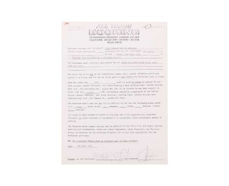 The Smiths: an original contract for the band's live performance at Breekend Festival, Bree (Belgium), on Sunday 22nd April 1