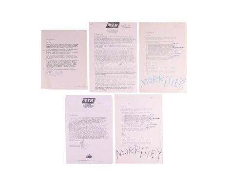 The Smiths: A collection of original ephemera, to include two pieces with a Morrissey signature, relating to the live booking