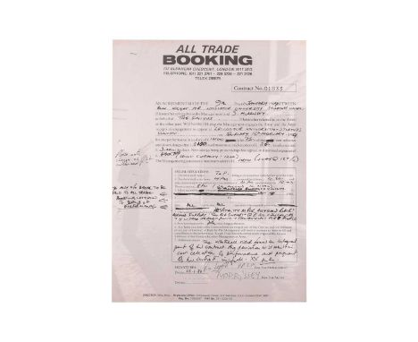 The Smiths: the original live booking contract for the band's performance at Leicester University Student Union, on 'Thursday