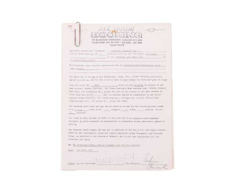 The Smiths: an original contract for the band's proposed live performance at U4 Club, Vienna (Austria), on Thursday 26th Apri