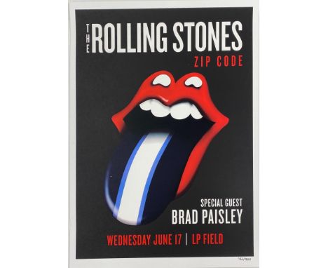 The Rolling Stones Zip Code limited edition 411/500 poster with special guest Brad Paisley, 45.5 x 61cm.
