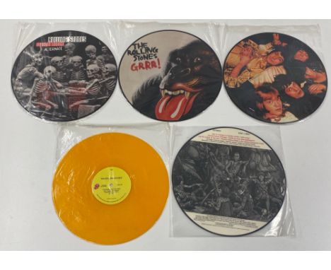 Four various Rolling Stones picture disc vinyls, including Voodoo Lounge Alternate, plus one coloured vinyl.