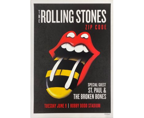 The Rolling Stones Zip Code limited edition 324/500 poster with Special guest St Paul and the Broken Bones, 45.5 x 61cm.