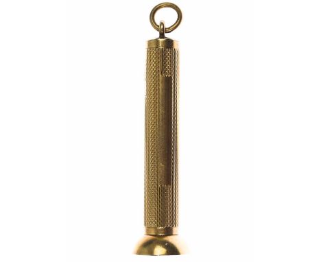 A 9ct engine-turned cigar pricker fob. Maker C&amp;C, Birmingham 1965, total weight 13.7g, within fitted case.Push mechanism 