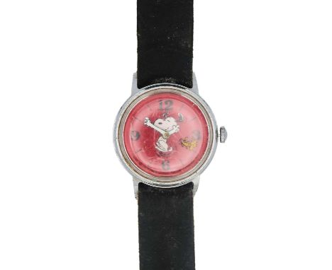 A novelty Snoopy manual wind wristwatch. With 24mm red dial, Snoopy's arms forming the hours and minutes, 30mm.Currently runn
