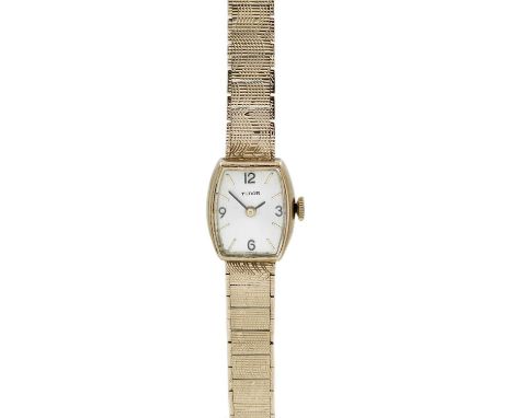TUDOR - A 9ct lady's manual wind bracelet wristwatch. The signed 12mm silvered dial with gilt Arabic and baton hour markers, 