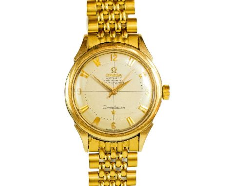 OMEGA - A Constellation Automatic chronometer gentleman's gold capped bracelet wristwatch. Ref. 2852, cal. 501, the 28mm sign