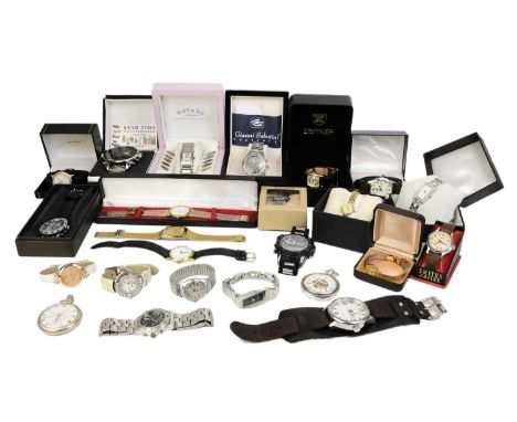 A quantity of fashion wristwatches and other watches. Including a Smiths Empire manual, within original box; a Guardian 17 je