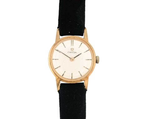 OMEGA - A 9ct lady's manual wind wristwatch. Cal. 620, 28mm signed dial, the case hallmarked London 1968, Omega leather strap