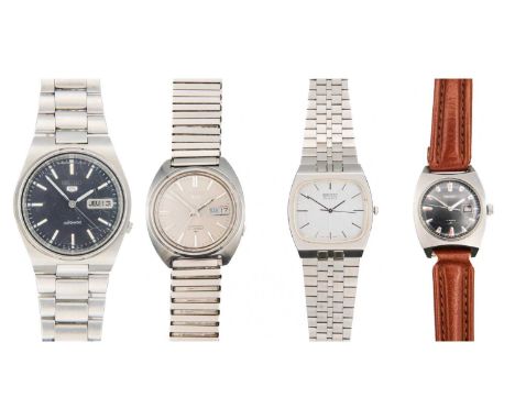 SEIKO - A selection of four wristwatches. Including an automatic gentleman's, black dial, Seiko bracelet, ref. 7009-3130 A2, 