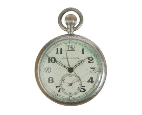 JAEGER-LECOULTRE - A British Military issue nickel-cased crown wind pocket lever watch. The 43mm signed white dial with Arabi