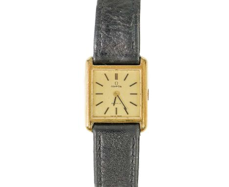 OMEGA - A De Ville lady's gold-plated manual wind wristwatch. Cal. 485, the signed 16mm gilt dial with black baton markers, s
