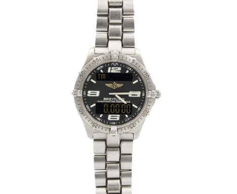 BREITLING - An Aerospace titanium gentleman's quartz bracelet wristwatch. Ref. E75362, signed 31mm black dial with two digita