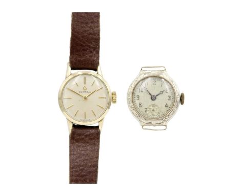 An Elgin 14ct white gold cased lady's manual wind wristwatch and a Certina lady's wristwatch. The Elgin with 20mm silvered di