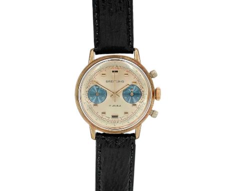 BREITLING - A gold-plated chronograph gentleman's manual wind 'Panda' wristwatch. The 32mm signed gilt dial with faceted gilt