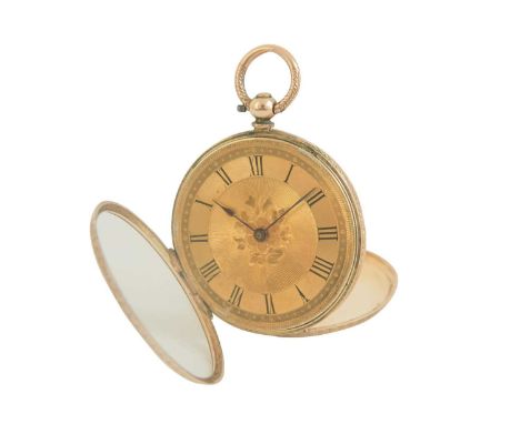 A 14ct cased key wind lady's fob Swiss cylinder pocket watch. The 35mm gilt dial with black Roman numerals, unsigned movement