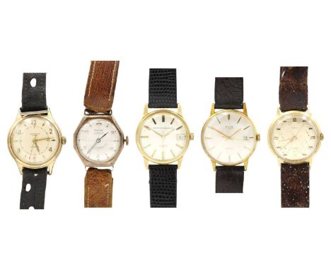 A selection of gentleman's mechanical wristwatches for repairs or spares. To include a 9ct octagonal cased signed PHERIMAX, w
