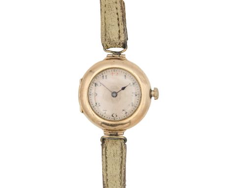 ROLEX - An early 20th century 9ct lady's manual wind wristwatch. The 20mm silvered dial with Arabic numerals and dot minute m